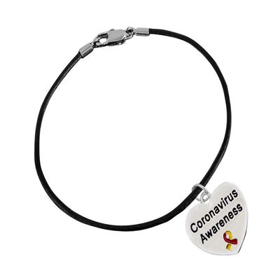 5 Pack Virus Awareness Black Cord Bracelets Wholesale Red & Yellow Ribbon Bracelets for Virus Fundraisers and Awareness Events