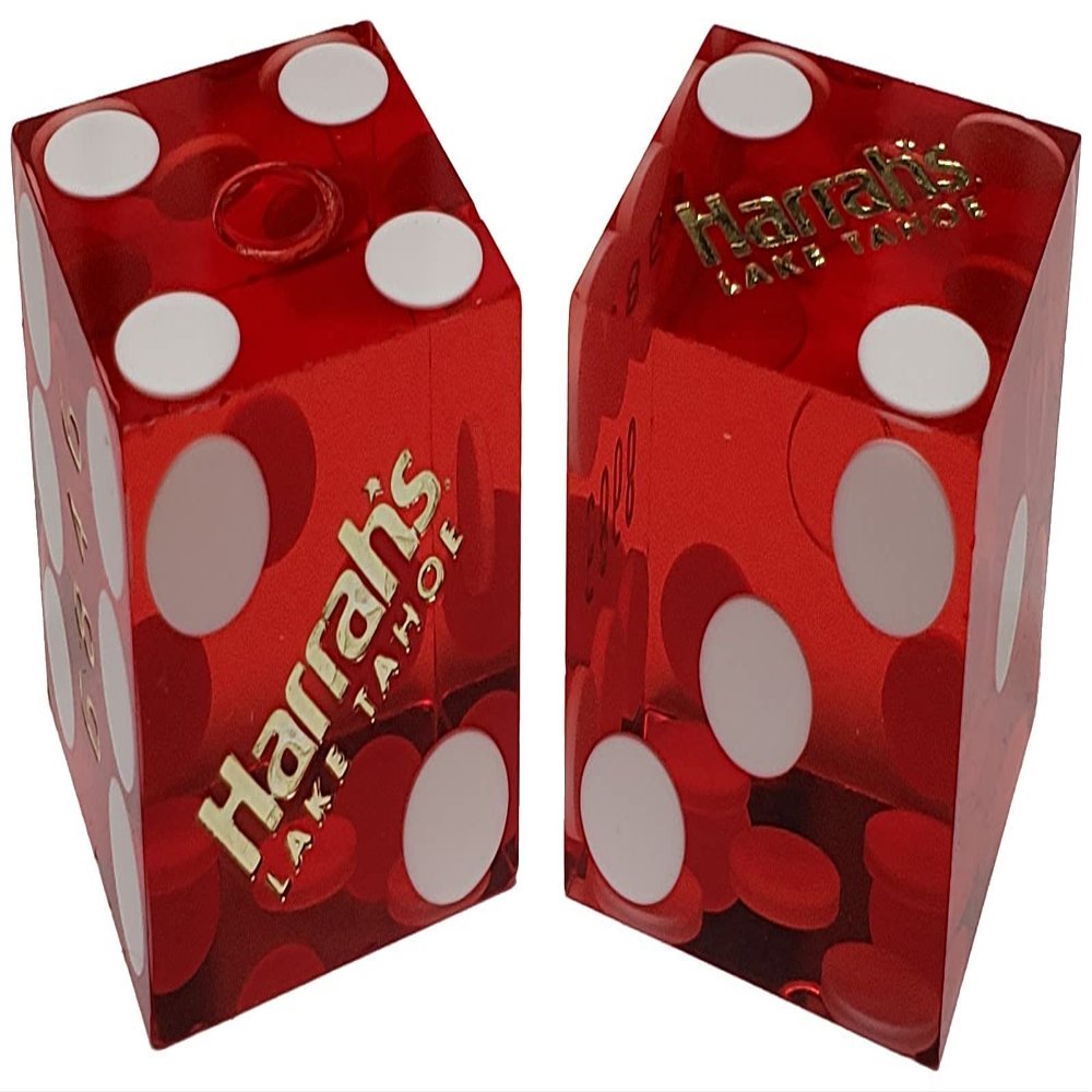Authentic Nevada Craps Dice - Wide Selection Genuine Casino Table-Played Dice Pairs from Lake Tahoe, Reno & Other Nevada Destinations (Non-Matching, Lake Tahoe Harrah's - Red Polished)