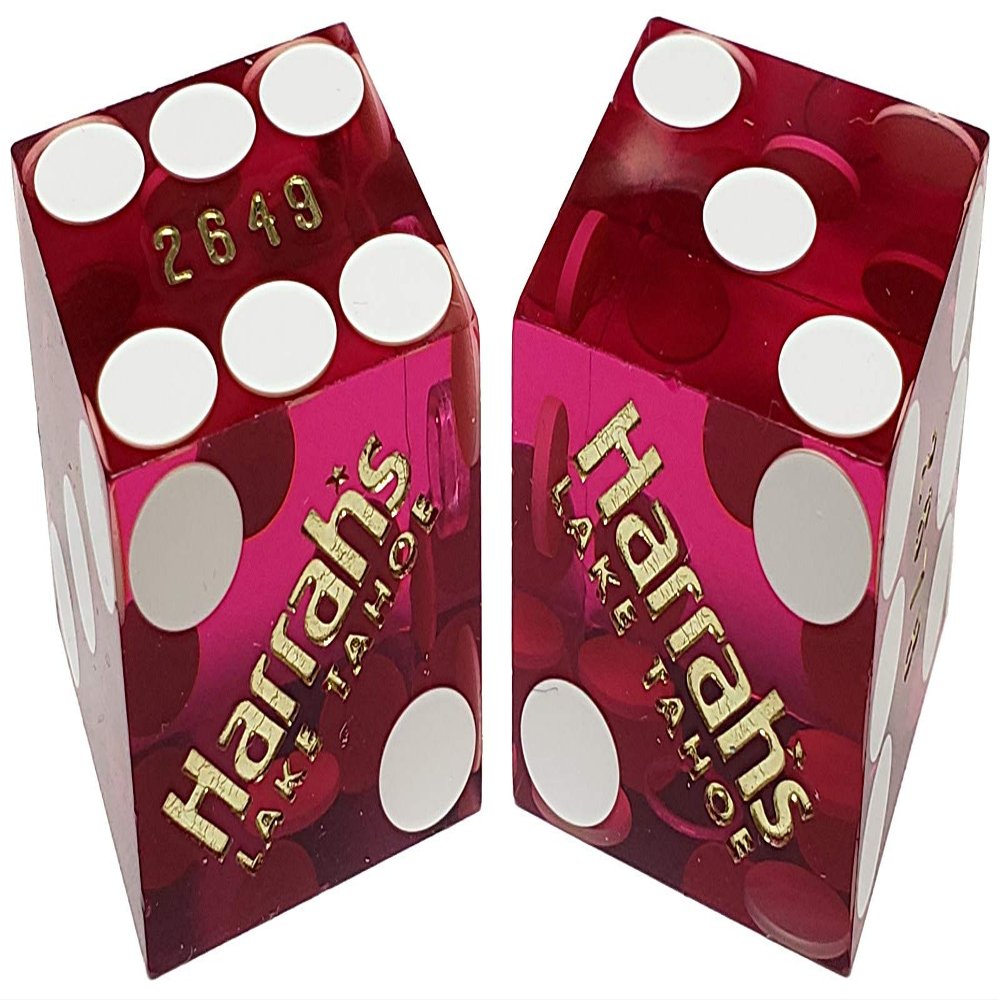 Cyber-Deals 19mm Craps Dice Pair - Authentic Nevada Casino Table-Played Dice - Lake Tahoe Harrah's (Purple Polished)
