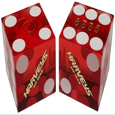 Wide Selection of 19mm Craps Dice Pairs - Authentic Las Vegas Casino Table-Played (Non-Matching, Lake Tahoe Harvey's - Red Polished)