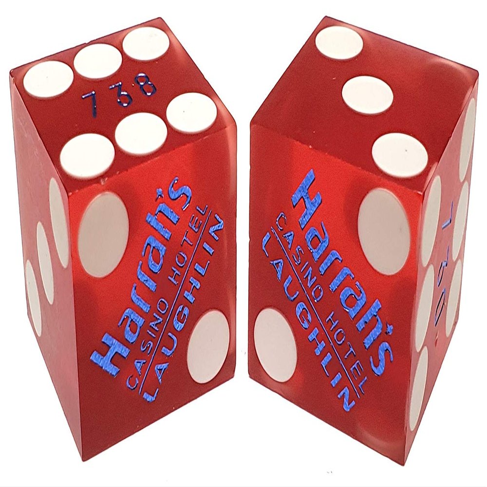 Authentic Nevada Craps Dice - Wide Selection Genuine Casino Table-Played Dice Pairs from Lake Tahoe, Reno & Other Nevada Destinations (Non-Matching, Laughlin Harrah's - Red Frosted)