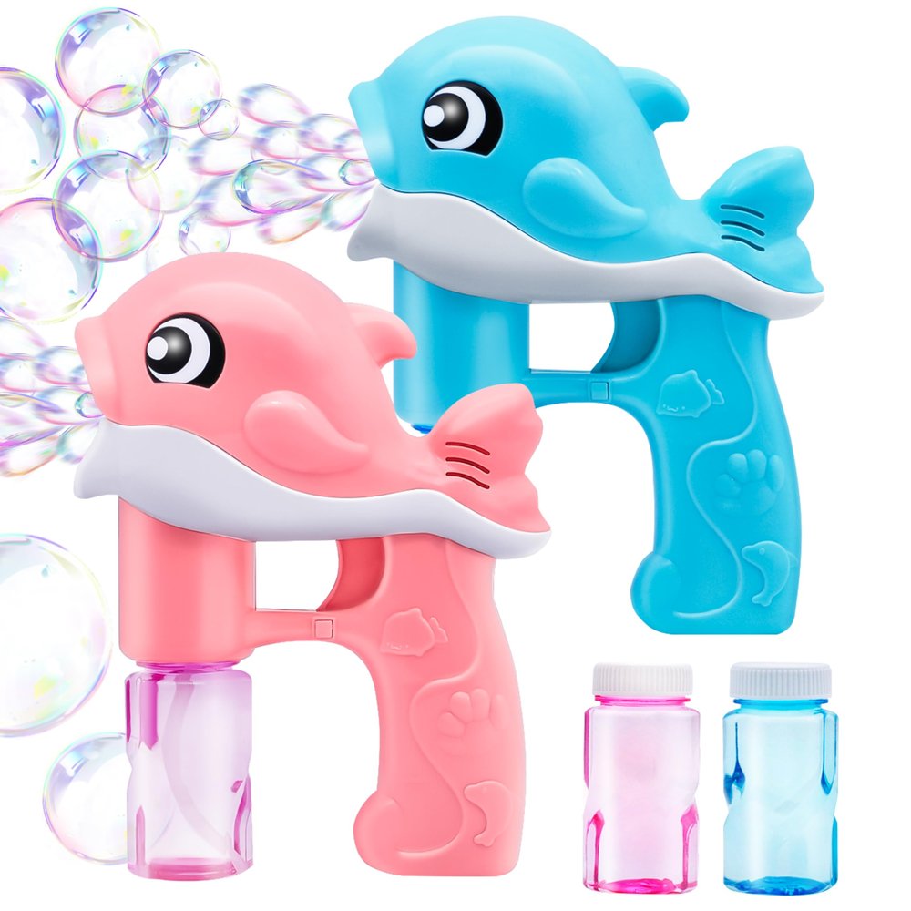 JOYIN 2 Bubble Guns Kit, Whale Automatic Bubble Maker Blower Machine with 4 Solutions for Kids, Summer Toy, Birthday, Outdoor & Indoor Activity, Easter, Valentine Party Favors