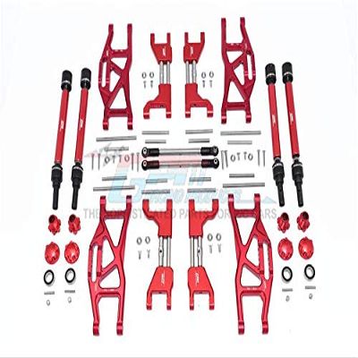 GPM For Traxxas 1/10 Maxx 4WD Monster Truck (89076-4) Upgrade Parts Aluminum F&R Arms + F&R Drive Shaft + Hex + Wheel Lock + Front Steering Tie Rod Combo Pack- 84Pc Set Red