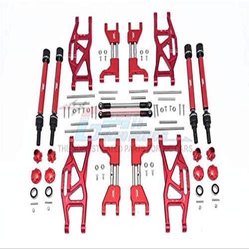 GPM For Traxxas 1/10 Maxx 4WD Monster Truck (89076-4) Upgrade Parts Aluminum F&R Arms + F&R Drive Shaft + Hex + Wheel Lock + Front Steering Tie Rod Combo Pack- 84Pc Set Red