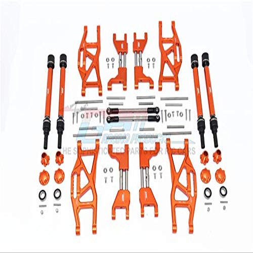 GPM For Traxxas 1/10 Maxx 4WD Monster Truck (89076-4) Upgrade Parts Aluminum F&R Arms + F&R Drive Shaft + Hex + Wheel Lock + Front Steering Tie Rod Combo Pack- 84Pc Set Orange