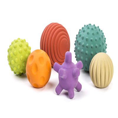 Miniland 6 Sensory Balls of Natural Rubber for Soft Teething. Multicolored and Easy to Grip with Different Textures for Children's Multi-Sensory Stimulation and Skill Development.