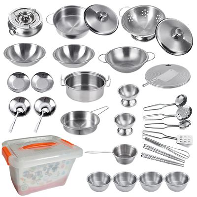 Tiny Classic Stainless Steel Kitchen Toys Cooking Utensils Set-Pretend Play Pots Pans Toy Cookware Kits for Kids Cooking Utensil Set Interactive Learning Role Play Educational Toys for Kids Mini Size