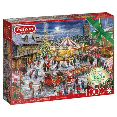 Jumbo, Falcon Deluxe - The Christmas Carousel, Jigsaw Puzzles for Adults, 2 x 1000 Piece