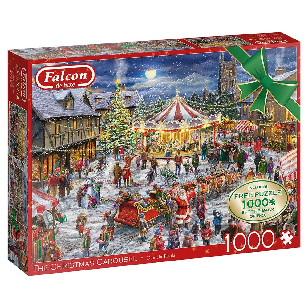 Jumbo, Falcon Deluxe - The Christmas Carousel, Jigsaw Puzzles for Adults, 2 x 1000 Piece