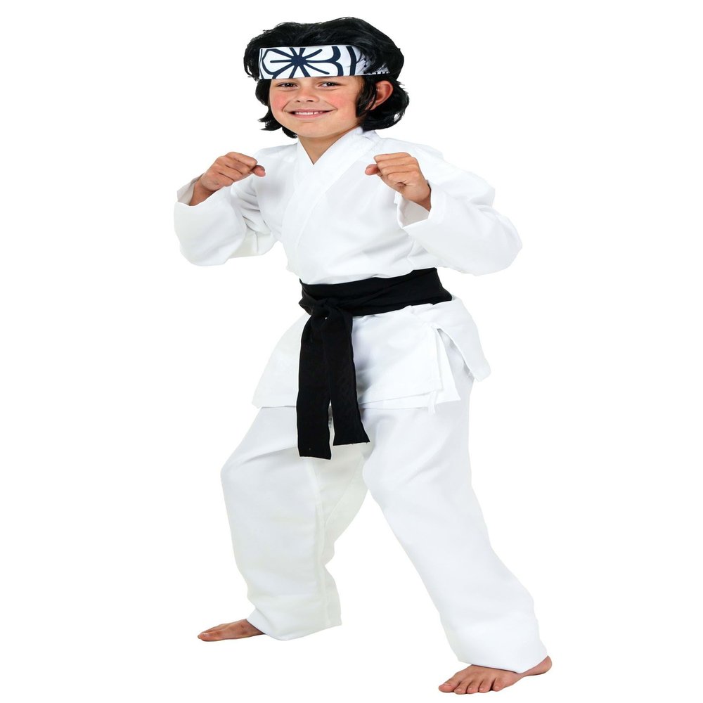 Child Daniel San Costume | Officially Licensed Outfit for Halloween, Cosplay - Shirt, Pants, Belt, Headband Large Bundle