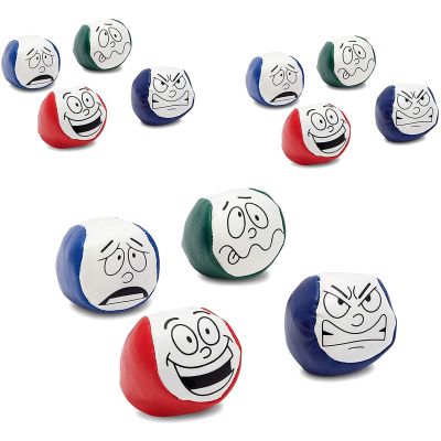 Blue Panda Juggling Balls - Small, 12-Pack, 4 Funny Face Designs - Bean Bag Balls for Kids & Beginners - Hacky Sacks for Kids