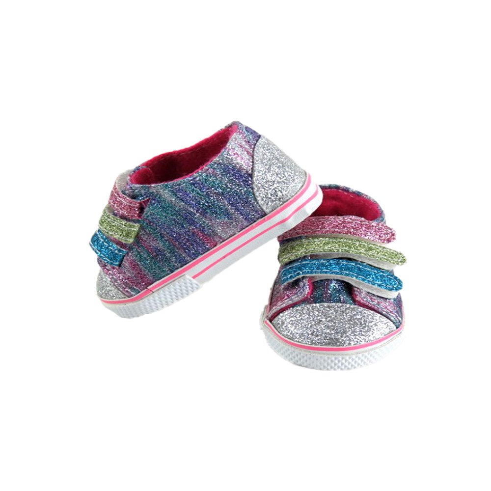 American Fashion World Rainbow Glitter Sneakers for 18-Inch Dolls | Premium Quality & Trendy Design | Dolls Shoes | Shoe Fashion for Dolls for Popular Brands