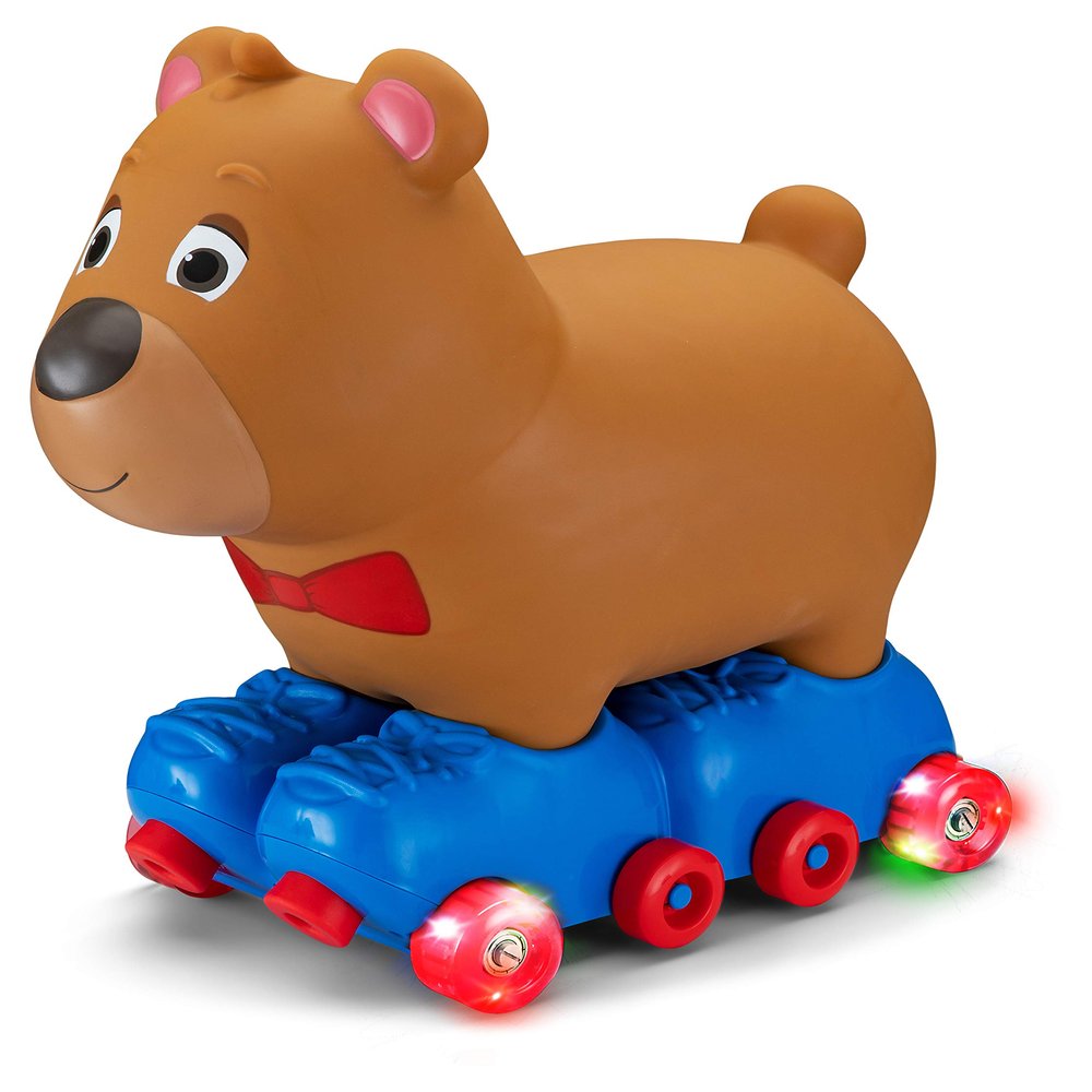 Kid Trax Silly Skaters Bear Toddler Foot to Floor Ride On Toy, Kids 1-3 Years Old, Soft and Inflatable, Single Rider, Light Up LED Rollerskates, Brown