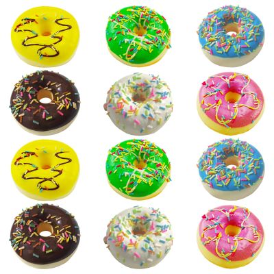 12 Pcs Fake Donuts, 3.1 inches Artificial Stress Relief Donuts Foam Squeeze ,6 Colors Fake Doughnut Model for Donut Party Favors Birthday Party Shop Decoration