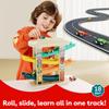 TOP Bright Toddler Wooden Race Track Car Ramp Toys for 1 2 Year Old Baby Motor Skills Race Tracks Car Ramp Vehicle Playsets with 4 Mini Cars and 1 Car Garage view 3