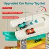 TOP Bright Toddler Wooden Race Track Car Ramp Toys for 1 2 Year Old Baby Motor Skills Race Tracks Car Ramp Vehicle Playsets with 4 Mini Cars and 1 Car Garage view 4