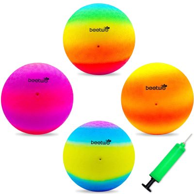 Beetwo Four Square Balls, 8.5 Inch Playground Ball for Kids Outdoor Dodgeball Kickball Handball Game with Hand Pump (4 Pack)