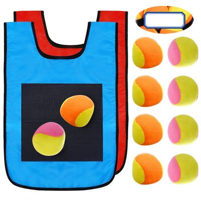 NUOBESTY Kids Sticky Ball Vest Set, 16.9x11.8 Inches 2 Sticky Dodgeball Vest with 10pcs Throwing Balls, Parent-Child Interactive Toy for Indoor and Outdoor Playing