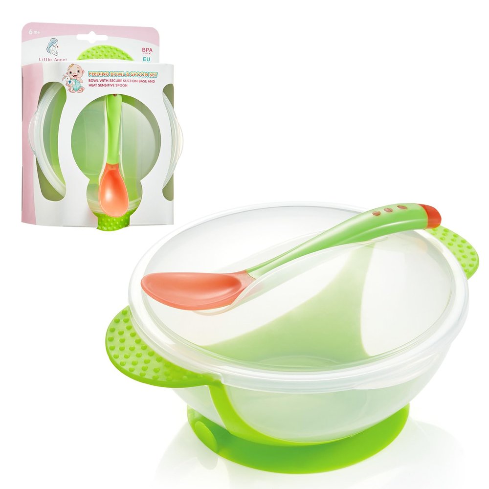 Baby Bowls and Spoons Kids Bowls Baby Bowls with Suction for Baby BPA Free, Microwave and Dishwasher Safe, Multicolor(Green)
