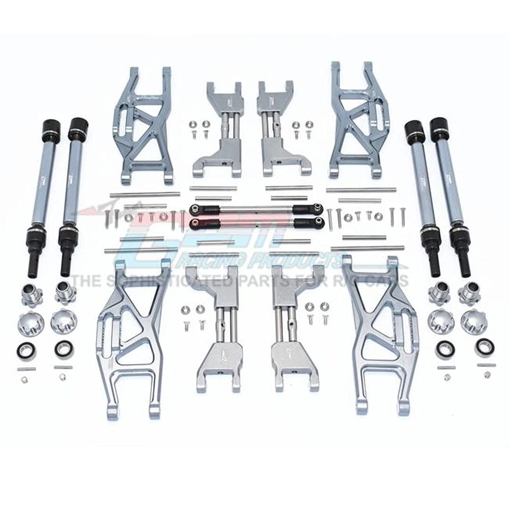 GPM Alum F&R Upp+Low Arms+F&R Adj CVD Drive Shaft+Hex Adap+Whl Lock Grey : M_A_X_X