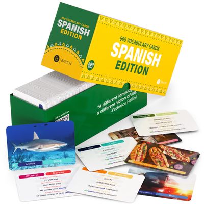 Briston Spanish Vocabulary Flash Cards 600 English to Spanish Flashcards with Example Sentences & Pronunciations Language Learning Cards for Kids & Adults, Classroom, Homeschool Study Set
