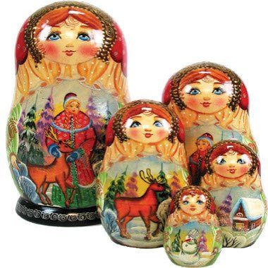 G. Debrekht Five Piece Aleonyshaka & Ivan Matryoshka Wooden Stacking Nested Dolls Wooden Handmade Toys Gift for Children Christmas Mothers Day Birthday Home Decor Wishing Gift