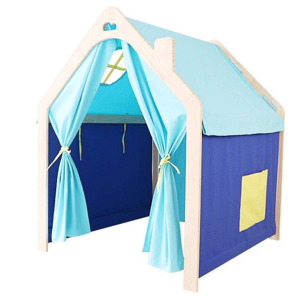 Children's Tent, Indoor Game House Castle Cotton Canvas Window Princess Room (Color : Blue, Size : #2)