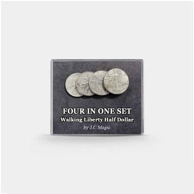 ZQION Four in One Walking Liberty Half Dollar Set Magic Tricks Coin Appear Vanish Magician Close Up Illusion Mentalism