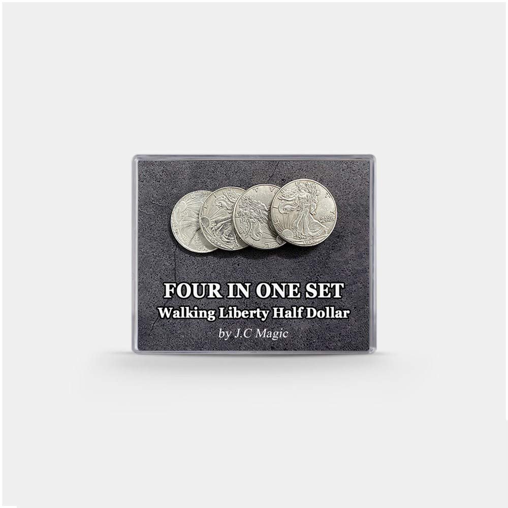 ZQION Four in One Walking Liberty Half Dollar Set Magic Tricks Coin Appear Vanish Magician Close Up Illusion Mentalism
