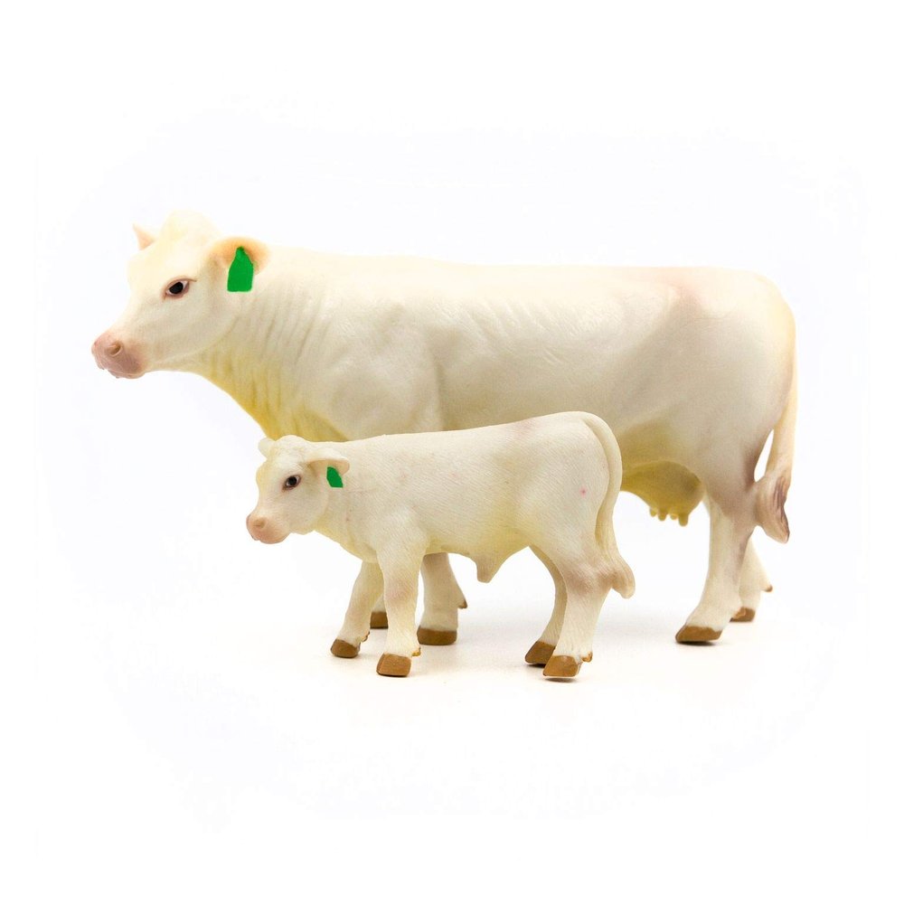 Buster Toys Charolais Cow and Calf Toys -- Farm Animal Toys Set Bundle