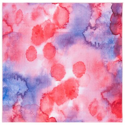 SAFAVIEH Washable Rug Paint Brush Collection - 6'7" Square, Fuchsia & Lavender, Slip Resistant & Easy to Clean, Ideal for Living Room, Bedroom, Nursery, Kids Playroom, Dining Space (PTB122A)