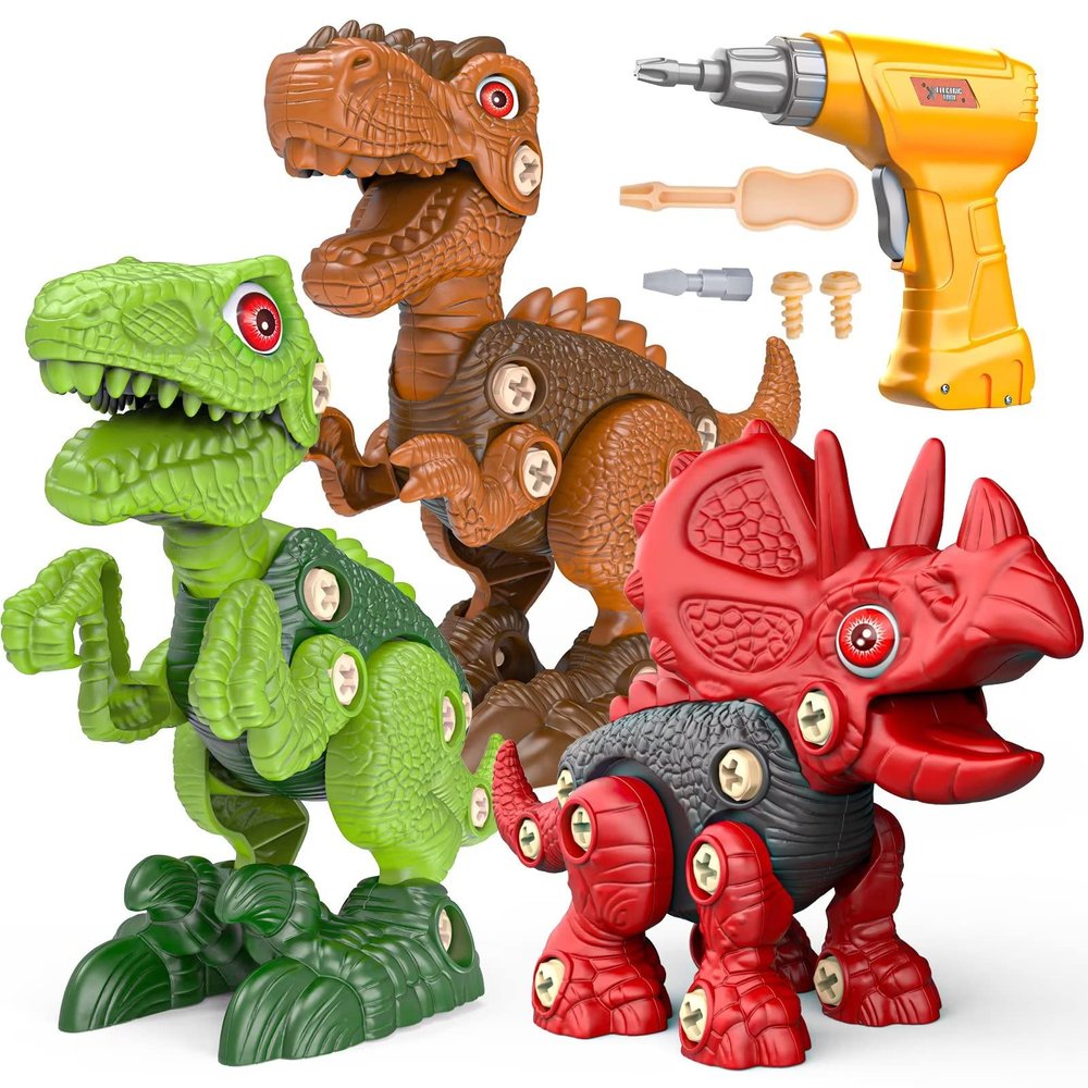 Sanlebi Take Apart Dinosaur Toys for 4 5 6 7 Year Old Boys Kids Building Toy Set with Electric Drill Construction Engineering Play Kit STEM Learning for Boys Girls Age 3 4 5 Year Old