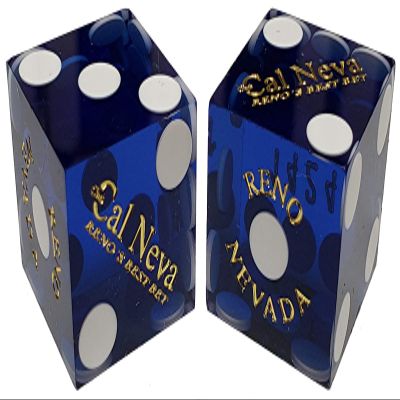 Cyber-Deals Matching 19mm Craps Dice Pair - Authentic Nevada Casino Table-Played Dice - Reno Cal Neva (Blue Polished)