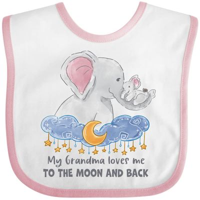 inktastic My Grandma Loves Me To the Moon and Back Elephant Family Baby Bib White and Pink 3b110