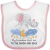 inktastic My Grandma Loves Me To the Moon and Back Elephant Family Baby Bib White and Pink 3b110 view 1