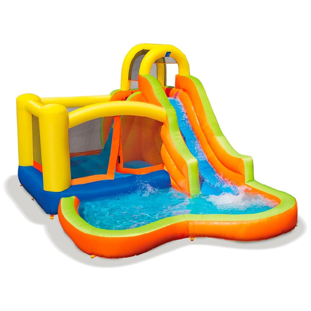 Banzai Inflatable Pool Water Slide, Blow Up Backyard Splash House, Sun N Splash