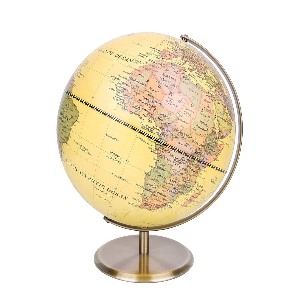 Exerz 12" World Globe Antique Metal Arc and Base Bronzed colour - Educational Geographic Earth Globe - Modern Map in Vintage Color