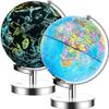 Exerz Illuminated World Globe 9.1-inch Diameter Metal Base - Political Map (Day) Constellation Globe (Night) - 2 in 1 Light up Cable Free LED lamp view 1