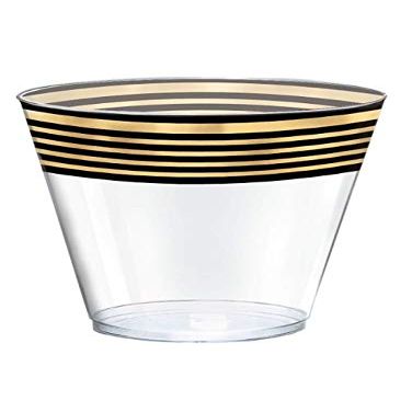 Amscan Plastic Tumblers - 9 oz. | Black & Gold Stripes | Pack of 24