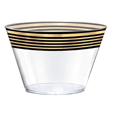 Amscan Plastic Tumblers - 9 oz. | Black & Gold Stripes | Pack of 24