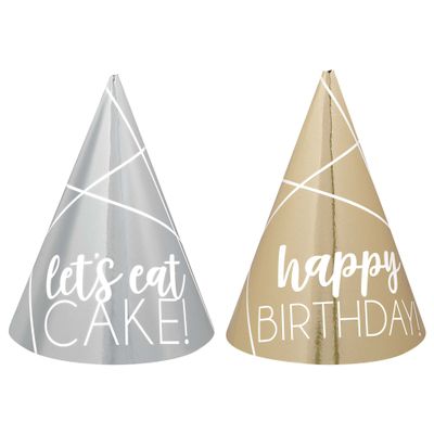 Amscan Gorgeous Silver & Gold Foil Mini Cone Hats - 4" (Pack of 12) - Premium Quality Material & Unique Design - Stylish Party Accessories - Perfect for Birthday Parties