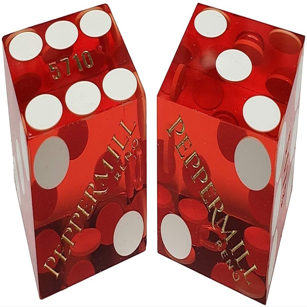 Authentic Nevada Craps Dice - Wide Selection Genuine Casino Table-Played Dice Pairs from Lake Tahoe, Reno & Other Nevada Destinations (Matching, Reno Peppermill - Red Polished)
