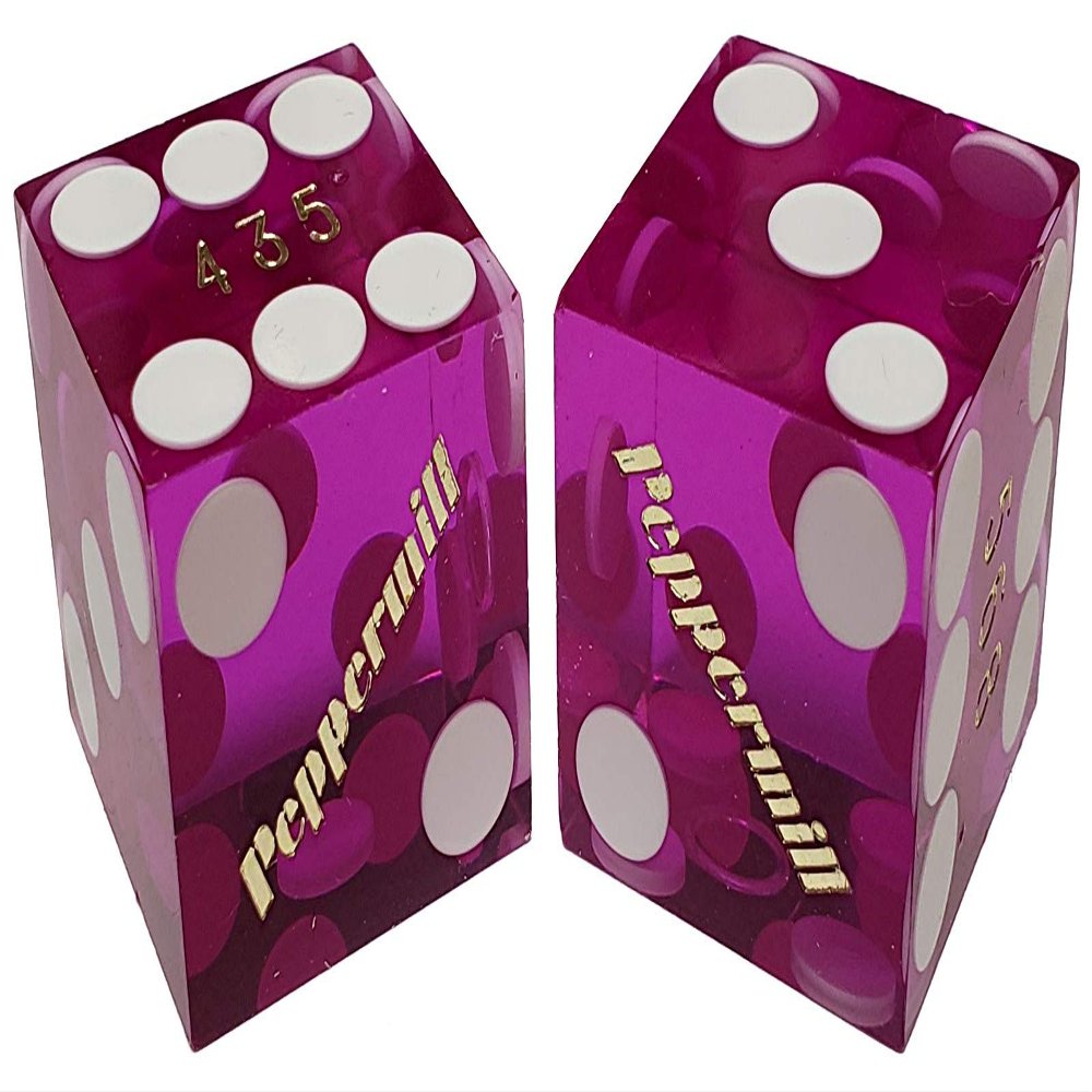 Cyber-Deals Wide Selection 19mm Craps Dice Pairs - Authentic Nevada Casino Table-Played Dice (Peppermill (Reno) - Purple Polished, Non-Matching)