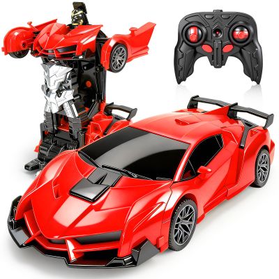 BLOOLILIES Remote Control Car for Boys 4-7 8-12 Christmas Birthday Gifts,1:18 Scale Rc Cars Transform Robot Toy Cars with 360 Rotating Led Lights & One Button Deformation, Transform Car Toys for Kids