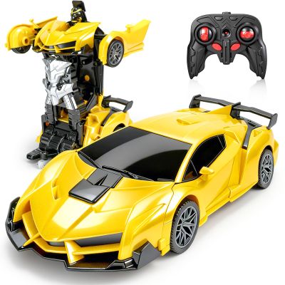 BLOOLILIES Remote Control Car for Boys 4-7 8-12 Birthday Valentines Gifts,1:18 Scale Rc Cars Transform Robot Toy Cars with 360 Rotating Led Lights & One Button Deformation Transform Car Toys for Kids