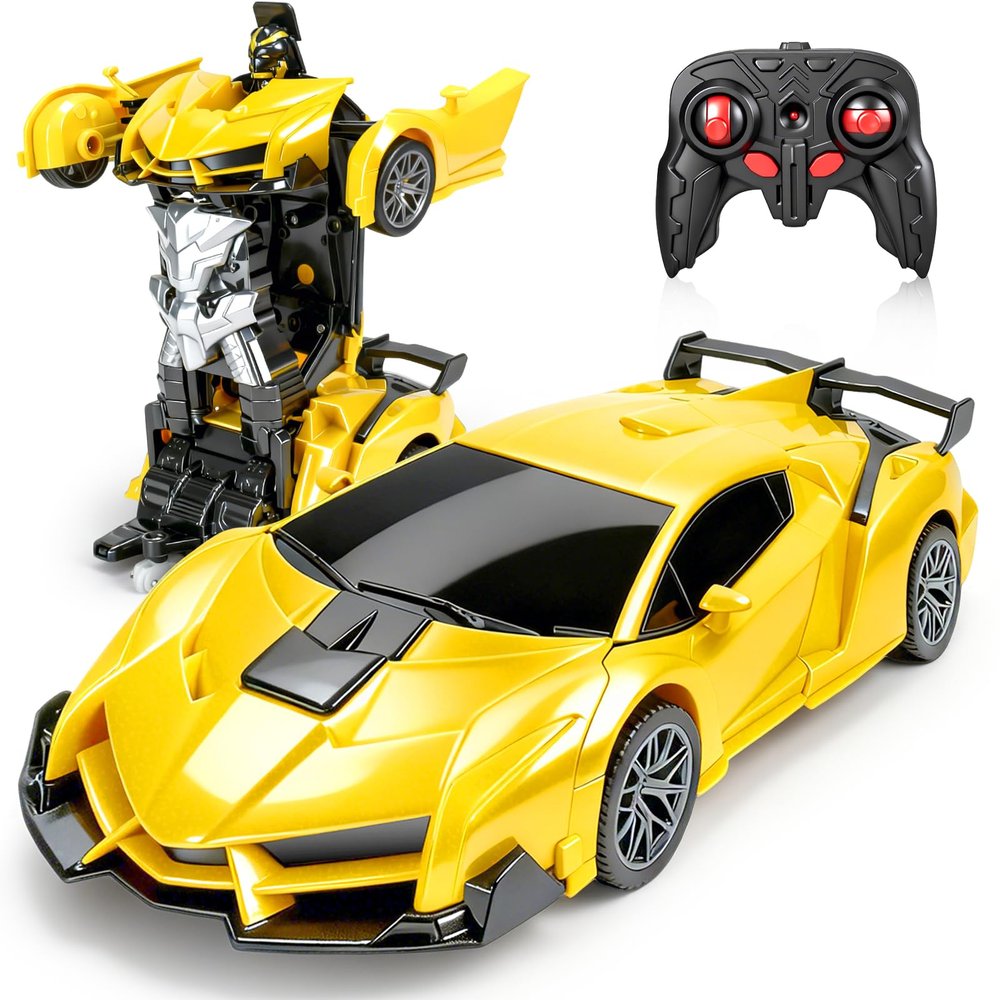 BLOOLILIES Remote Control Car for Boys 4-7 8-12 Birthday Valentines Gifts,1:18 Scale Rc Cars Transform Robot Toy Cars with 360 Rotating Led Lights & One Button Deformation Transform Car Toys for Kids