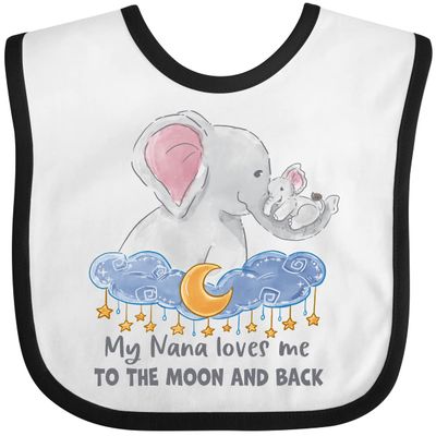 inktastic My Nana Loves Me To the Moon and Back Elephant Family Baby Bib White and Black 3b15a