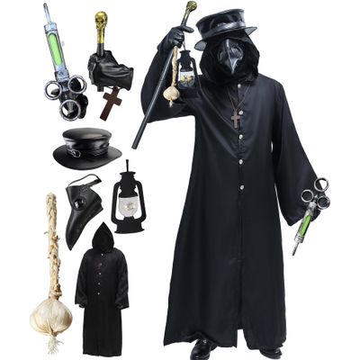 Absolute Vibe Plague Doctor Bird Mask and Hat Combo Set Halloween Costume Steampunk Cosplay Props (L, BLACK-001)