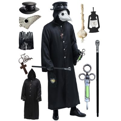 Absolute Vibe Plague Doctor Bird Mask and Hat Combo Set Halloween Costume Steampunk Cosplay Props (S, WHITE-002)
