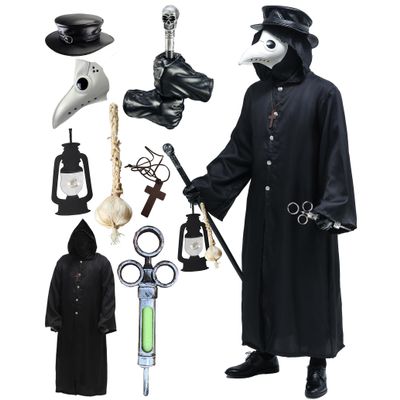 Absolute Vibe Plague Doctor Bird Mask and Hat Combo Set Halloween Costume Steampunk Cosplay Props (L, WHITE-001)